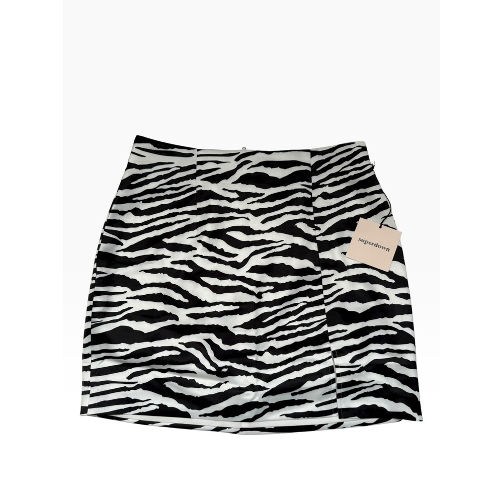 Superdown Zebra Print Mini Skirt Black White High Waisted Front Slit‎ Small NEW